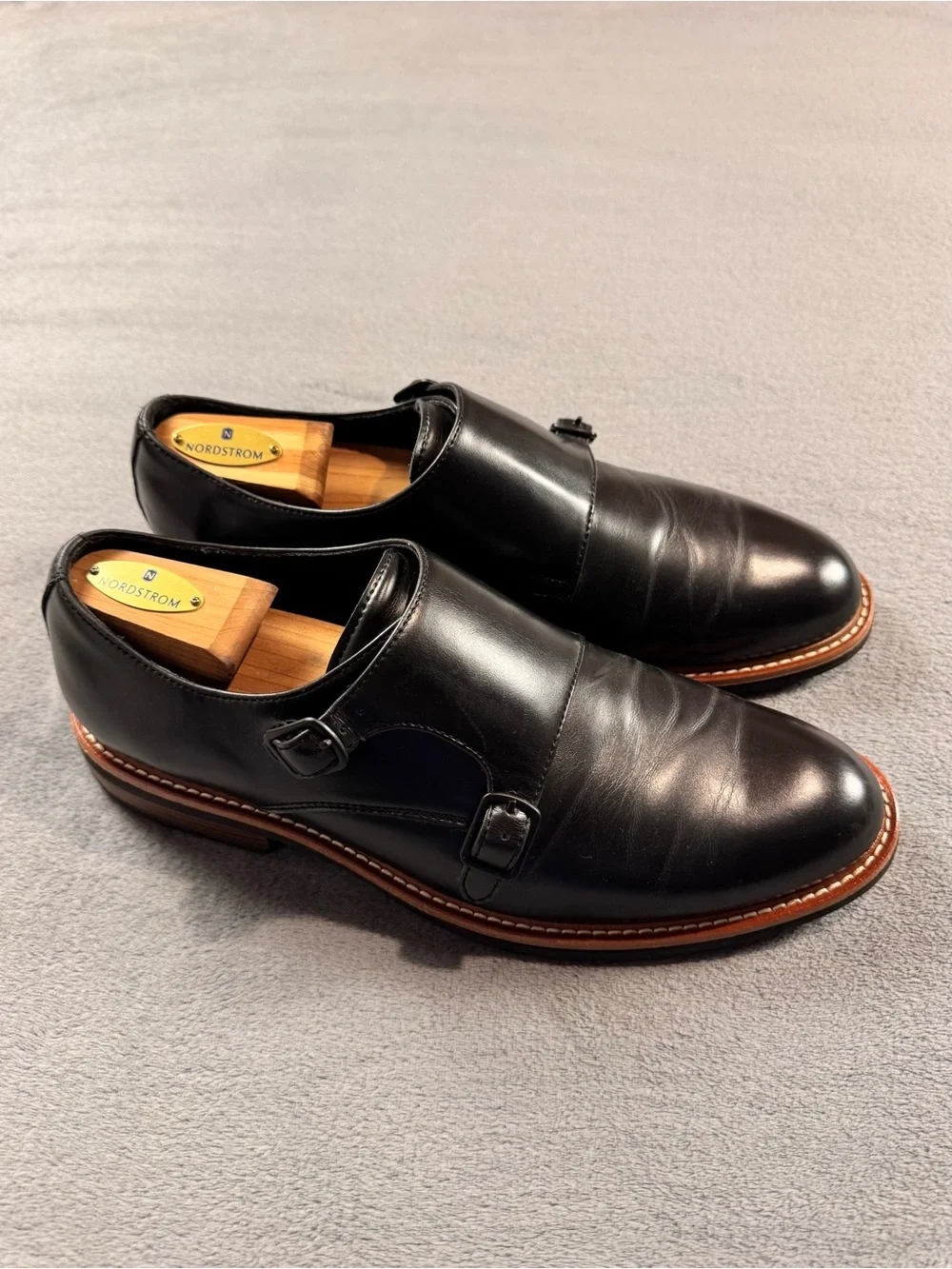 Kenneth Cole Reaction Klay Flex Black Leather Double Monk Strap Oxfords